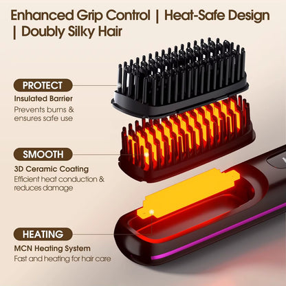 Cordless 2-in-1 Hair Straightening Brush